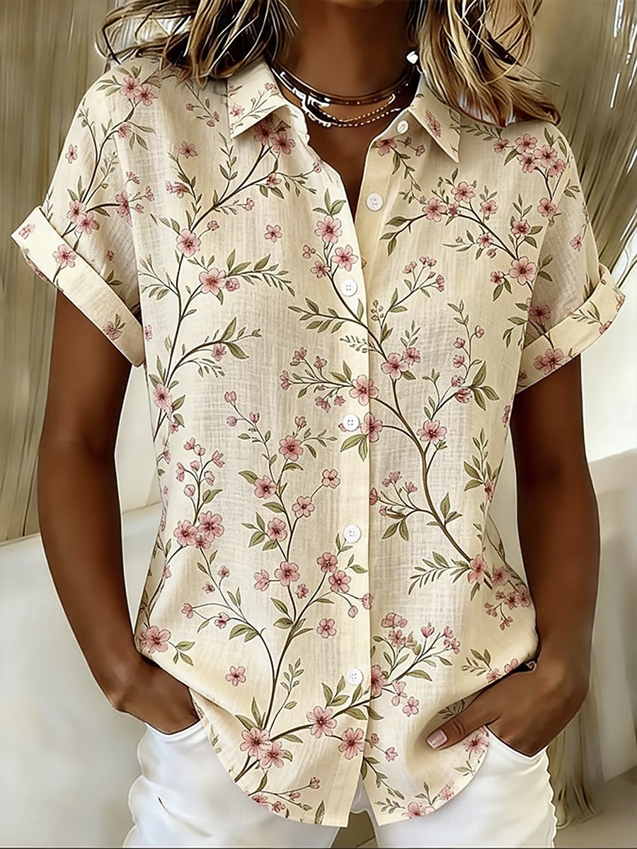 Romper Floral Print - قميص نسائي بيج مزين بطباعة زهور
