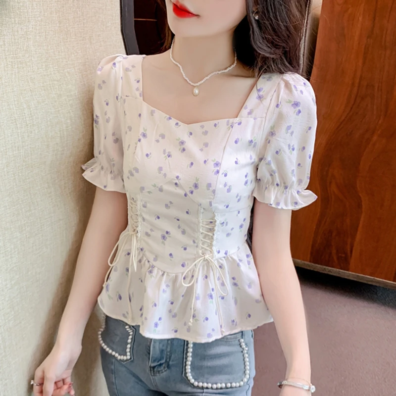 Romper Floral Print - بلوزات صيفية مطبوعة بتصميم عتيق للنساء
