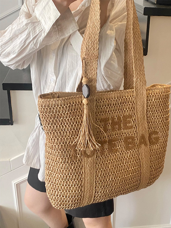Crochet Bag Raffia - حقيبة يد نسائية كبيرة السعة مصنوعة