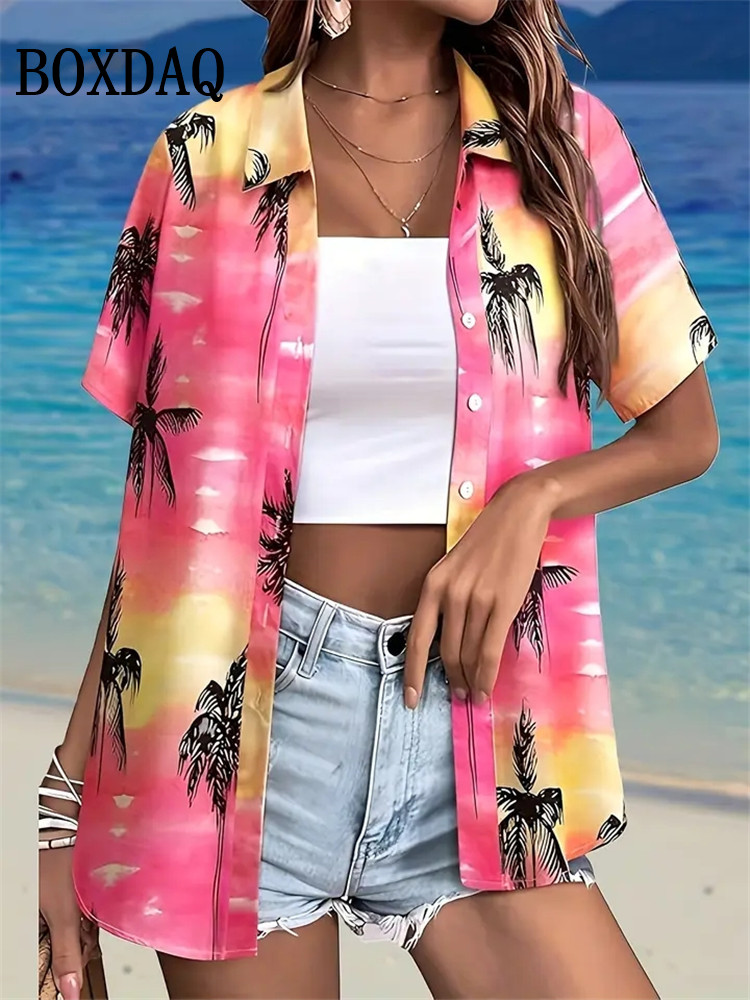 Romper Floral Print - الصيف أزياء المرأة بلوزة هاواي شجرة