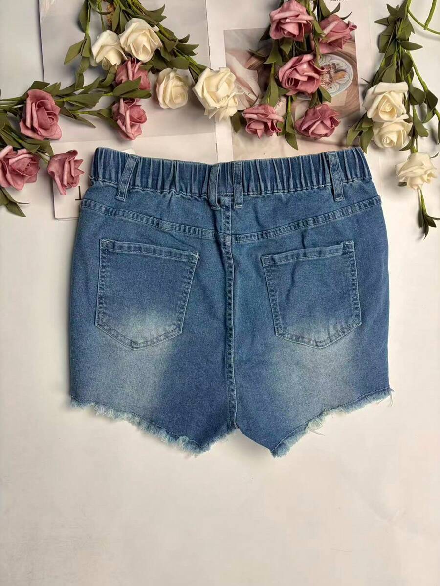 شورت نسائي من الدنيم ذو خصر مط - مراجعة Shorts Denim Frayed وسعره