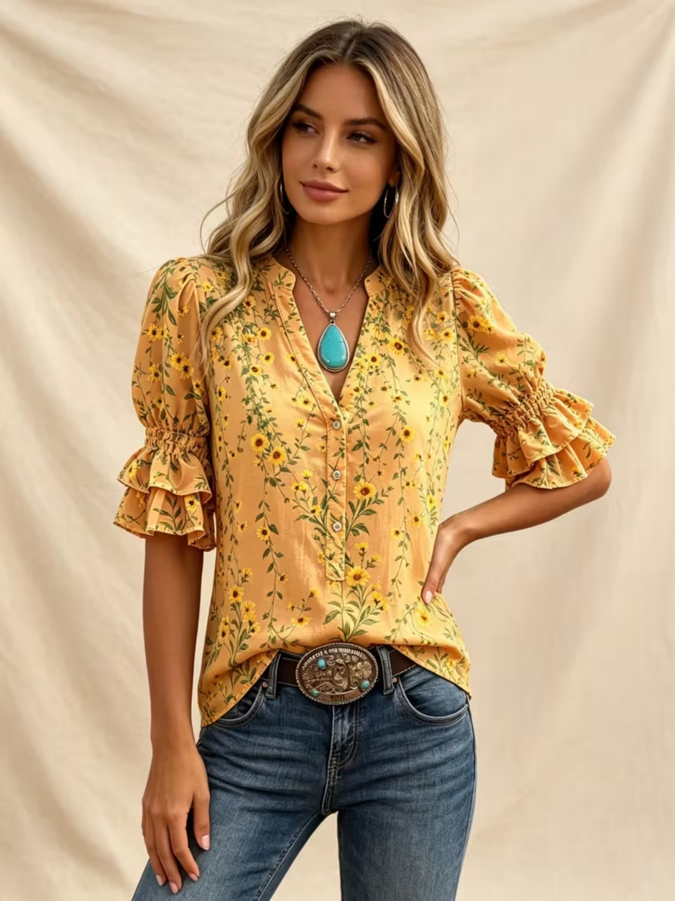 بلوزة نسائية بأسلوب الكاوبوي ا - مراجعة Romper Floral Print وسعره