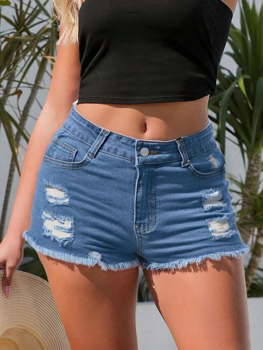 شورت جينز نسائي بجيوب وحافة مه - مراجعة Shorts Denim Frayed وسعره